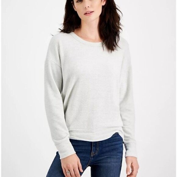 New HIPPIE ROSE Juniors' Cutout Back Knit Top white Heather grey S, M, L - Picture 6 of 10